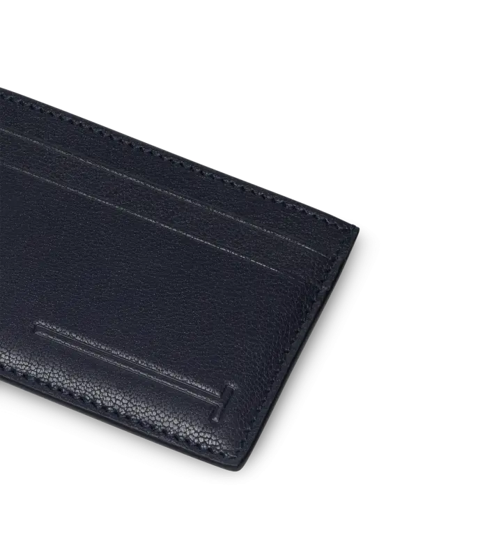SUPPLE GRAIN LEATHER ELONGATED T LINE CLASSIC CARD HOLDER NAVY online
